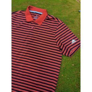 Adidas Golf Red Black‎ Striped Polo Shirt - L